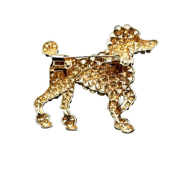 Black Brown Crystal Poodle Dog Brooch Pin Gold tone Vintage Style - Picture 2 of 3
